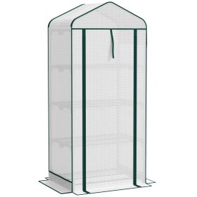 Mini Greenhouse with Screen Roof, 4 Tier Portable Small Greenhouse with High Strength PE Cover, White