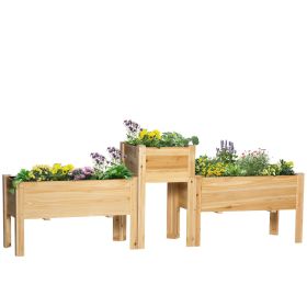 Elevated Wood Planter Box Set of 3 Raised Garden Bed with Legs Liner for Vegetables Herbs Flowers Backyard Patio