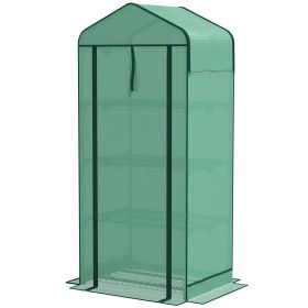 Mini Greenhouse with Screen Roof, 4 Tier Portable Small Greenhouse with High Strength PE Cover, Green