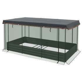 Raised Garden Bed with Protective Cage and Shade Gray for Flowers and Vegetables