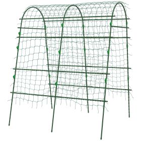 Metal Arch Garden Trellis for Climbing Plants, A-Frame with Net, 57"x66"x81", Green Outdoor Decor