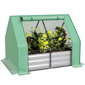 4'x3' Galvanized Raised Garden Bed with PE Greenhouse Cover, Metal Planter Box with Roll-Up Door for Flowers, Vegetables, Green