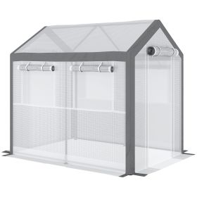 8' L x 6' W x 7' H Outdoor Walk-In Tunnel Greenhouse with Roll-up Windows, 2 Zippered Doors & Weather Cover, White/Gray