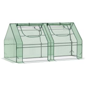 6x3x3 Small Backyard Greenhouse, Portable with 2 PE/PVC Covers and 2 Roll Up Windows, for Outdoor Planter Warm House, Green