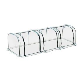 Portable Tunneled Greenhouse 11.5'x3'x2.5' with PVC Cover & Zippered Doors Water UV Protection Clear