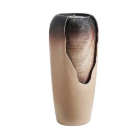 Outdoor Water Fountain, 30.71 in Height Fountain and Waterfall, 1-Tier Floor Standing Glazed Jar Style Fountains with LED Light and Pump