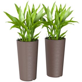 29 Inch Outdoor Planter, Set of 2 Plastic Flower Pots, Weather and UV Resistant Stackable Large Planters, Brown