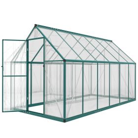 Polycarbonate Greenhouse with Swing Door and Two Adjustable Roof Vents, Aluminum Walk-in Greenhouse, 11x6 ft, Dark Green