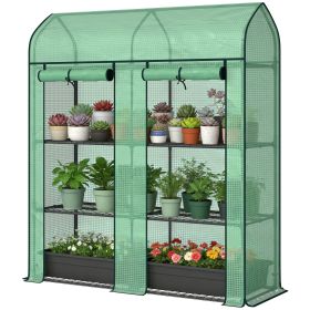 3 Tier Mini Greenhouse, Small Portable Greenhouse with 2 Roll-up Doors, 56.3" x 18.1" x 65", Green