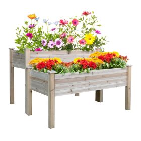 Two-Tier Wooden Elevated Garden Bed with Legs, Large Capacity 45x45 Outdoor Planter for Vegetables, Flowers, and Herbs, Ideal for Gardeners, Natu