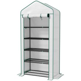5 Tier Mini Greenhouse, Small Portable Greenhouse with PE Cover, Roll-Up Zippered Door, 76" x 35.4" x 19.3", White