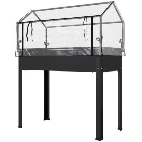 Elevated Garden Box with Greenhouse Cover, Raised Garden Bed with Legs and Drainage Hole for Vegetables, Black