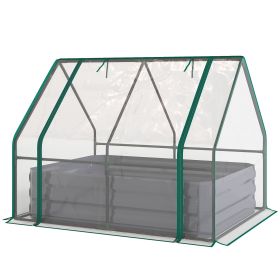 4 x 3 x 3ft Raised Garden Bed with Mini Greenhouse, Galvanized Raised Garden Bed with Cover, Clear and Dark Gray