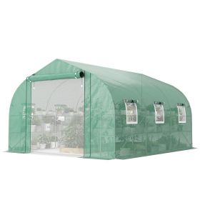 10'x11'x6' Walk-in Tunnel Greenhouse with Shelves, Mesh Door and Windows, Plant Hot House with PE Cover, Green