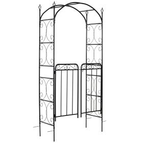 84" Garden Arch Arbor with Gate, Metal Arch Trellis, Garden Archway for Climbing Vines, Wedding Ceremony Decoration, Flourishes & Arrow Tips, Bla