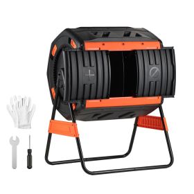 Compost Tumbler, 53 Gallon Dual Chamber Outdoor Tumbling Composter with 2 Sliding Doors and Aeration System