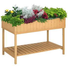 43x18x30in Raised Garden Bed with 8 Pockets and Shelf, Wooden Elevated Planter Box with Legs to Grow Herbs, Vegetables, and Flowers, Natural