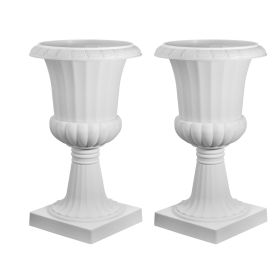 Plastic Urn Planters, 15.8 x 26.4 Inch, 2 Pack White Classic Flower Pots Front Porch Planters, Indoor & Outdoor Vase for Wedding, Party, Event, H