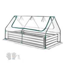 Raised Garden Bed with Cover, 6 x 3 x 1 ft, Rectangular Galvanized Metal Planter Box Kit Outdoor, with PE Greenhouse Cover & Gloves