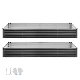 2 Pack Galvanized Raised Garden Beds, 8 x 4 x 1 ft, Rectangular Metal Planter Boxes Kit Outdoor, Bottomless Elevated Planting Box with Gloves