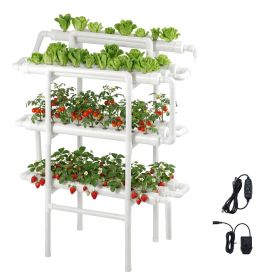 Hydroponics Growing System Kit, 3-Tier 90 Sites UPVC Pipe Hydroponic Grow Kit with Timed Irrigation, Sun & Light Blocking Pipes
