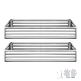 2 Pack Galvanized Raised Garden Beds, 6 x 3 x 1 ft, Rectangular Metal Planter Boxes Kit Outdoor, Bottomless Elevated Planting Box with Gloves