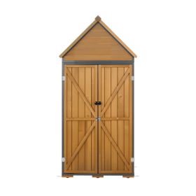 Outdoor Storage Shed, 44.09" x 66.93" Wood & Metal Garden Tool Shed with Lockable Doors & Sloped Roof