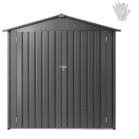 6 x 4 FT Metal Garden Shed, Outdoor Storage Shed with Lockable Doors & 4 Louver Vents, Peak Roof Metal Sheds Outdoors Storage
