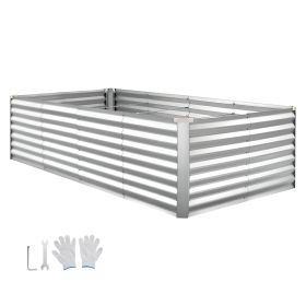 Galvanized Raised Garden Bed, 8 x 4 x 2 ft, Rectangular Metal Planter Box Kit Outdoor, Bottomless Elevated Planting Box with Gloves