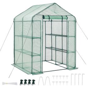 Walk-in Greenhouse, 55.5" x 56.1" x 78.7" Greenhouse for Outdoors with PE Cover, 2 Tiers 8 Shelves, Roll-Up Zipper Door, Walk in Green House