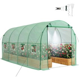 Walk-in Tunnel Greenhouse, 15 x 7 x 7 ft Hoop House Greenhouse Tunnel with Watering System, Plant Hot House with Steel Frame, PE Cover