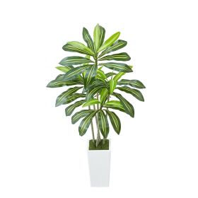 Artificial Dracaena Tree 5 ft, Fake Palm Tropical Plants with White Tall Planter, Faux Floor Silk Plant in Pot