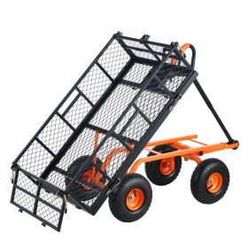 Garden Cart, Sturdy Metal Utility Wagon with Simple Assembly, Versatile Dump Cart with Dual-Function Handle, Wheelbarrow with 400 lbs Load Capaci