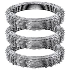 Razor Wires, 147 ft Razor Barbed Wire, 3 Rolls Razor Wire Fencing Razor Fence, Razor Ribbon Barbed Wire Galvanized Razor Wire Fence