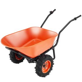 Electric Wheelbarrow Cart, 500W Powered Utility Garden Wagon Dump Cart, 7 Cu. Ft. Load & 573 lbs Capacity with Metal Handle & 16" Track Wheels