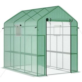 7' x 5' x 6' Walk-in Greenhouse for Outdoors with Mesh Door and Windows, 18 Shelf Hot House with Trellis, Plant Labels