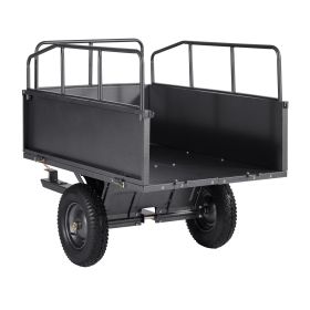 Garden Utility Trailer, 17 Cu. Ft & 600lbs Capacity, ATV UTV Hauling Trailer, Tow Behind Steel Dump Cart with 16" Tires, Hand Pull or Foot Pedal