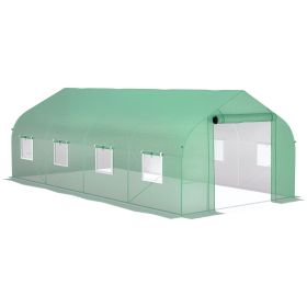 20' x 10' x 7' Walk-in Tunnel Greenhouse with Zippered Mesh Door and 8 Mesh Windows, Gardening Plant Hot House with Galvanized Steel Hoops, Green