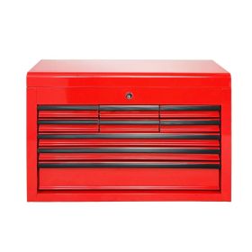 Heavy Duty Metal Tool Box, 24-inch, Portable Metal Tool Box with 9 Drawers, Small Tool Chest with EVA Liners, Ball Bearing Slide Drawers Locking (Option: Red)