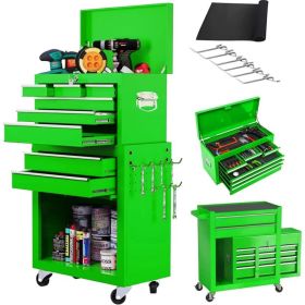 8-Drawer Rolling Tool Chest - 2-in-1 Lockable Tool Box With Wheels, Sliding Drawers & Detachable Top - Garage & Workshop Storage Cabinet, Green (Option: default)