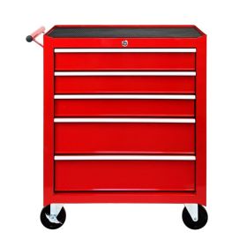 5-Drawer Rolling Tool Chest w/Lock & Key, Tool Storage Cabinet with Wheels, Top Cushion & Drawer Liners, Tool Organizer Box for Garage, Warehouse (Option: Red)