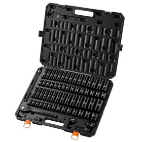 Impact Socket Set, 1/2" Drive, 65-Piece Socket Set, 6 Point Sockets, SAE 3/8" To 1-1/4" And Metric 10-24 Mm, Easy To Identify, With A Sturdy Stor (Option: default)