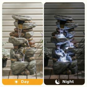Outdoor Water Fountain Large - Stone Fountains With LED Light For Patio Yard Garden Backyard Decking Outdoor Or Entryway Decor 30inch (Option: Grey)