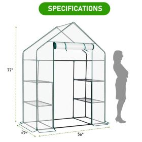 Mini Walk-in Greenhouse With PE Cover, 4-Shelf Indoor Outdoor Plant Gardening Green House For Garden Backyard, 56in  X 29in X 77in, White (Option: default)