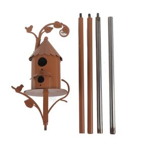 Metal Bird House With Pole Metal Art Cottage Bird House Stakes Hummingbird House Distressed Metal Birdhouse Garden Decor (Option: default)