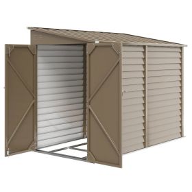 4.6' X 9' Outdoor Storage Shed, Lean To Metal Shed With Foundation Kit, Lockable Doors And Gloves For Patio, Lawn, Brown Multiple Packages (Option: Brown)