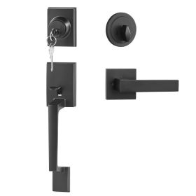 Front Door Handle And Deadbolt Set, Square Entry Handle Set With Lever, Single Cylinder, Adjustable Hole Space, Reversible For Right And Left Han (Option: default)