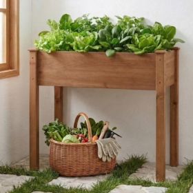 Bed - Cedar Planter With Non-Woven Liner, Bottom Drainage, 30-Inch Height, 48 X 24 X 30 In Sizes For Outdoor Plants Brown  Shipment From Walmart (Option: default)