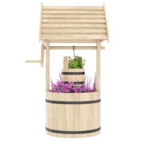 Wood Wishing Well For Outside With Hanging Bucket, Wishing Well Planter With Drain Hole For Garden Patio, Natural (Option: Natural Wood)