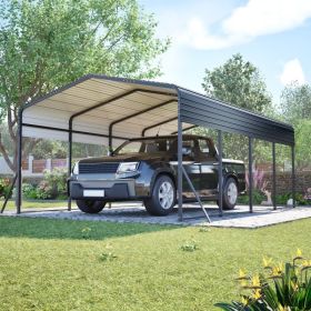 Galvanized Steel Carport Canopy, Heavy Duty Triangle Reinforced Frame, UV-Proof Waterproof Roof, Large Capacity For Car, SUV, Boat, Tractor (Option: 13x20 FT Black  Metal)